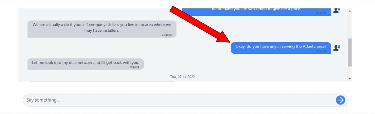 Customer chat example 1 asking for professional Crazy Seal installation