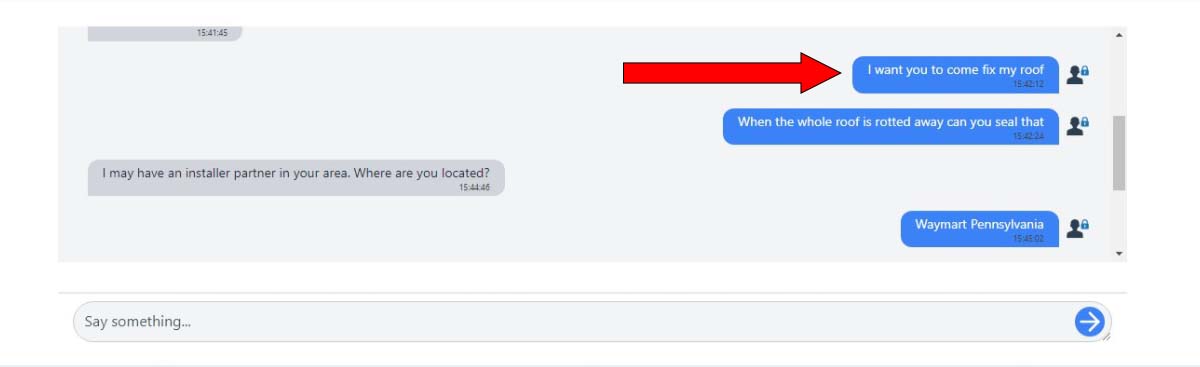 Customer chat example 2 asking for professional Crazy Seal installation