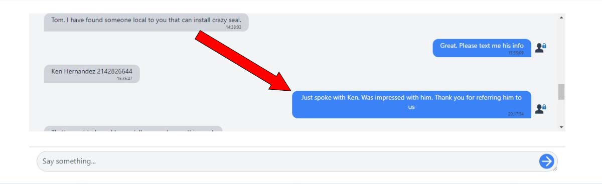 Customer chat example 4 asking for professional Crazy Seal installation