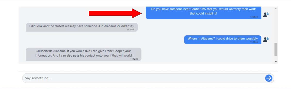 Customer chat example 6 asking for professional Crazy Seal installation